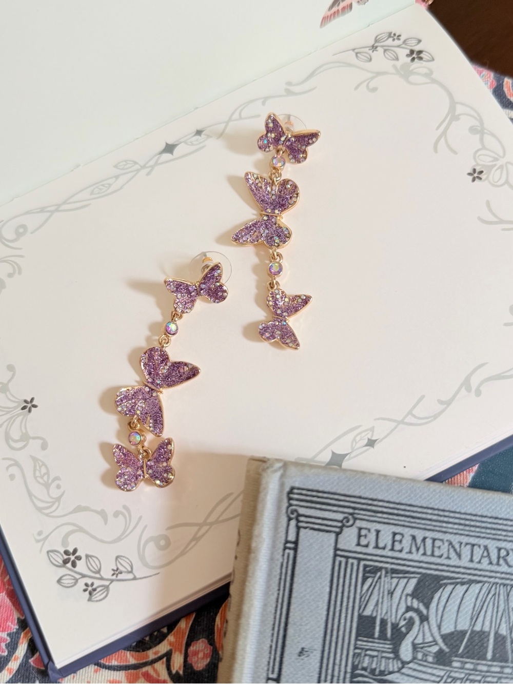 Betsey Johnson Purple Fairy Butterfly Drop Earrings